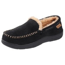 Men's Moccasin Slippers Memory Foam House Shoes, Indoor and Outdoor 11.5 Black