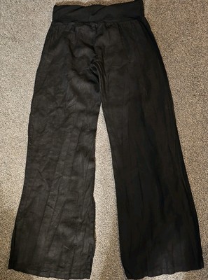 FRESH LAUNDRY XL Black 100% Linen Foldover Waist Wide Leg Pants 
