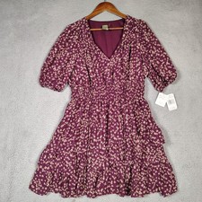 Taylor Dress Women's 10P Burgundy Floral V-Neck Ruffle Chiffon Party Casual NWT