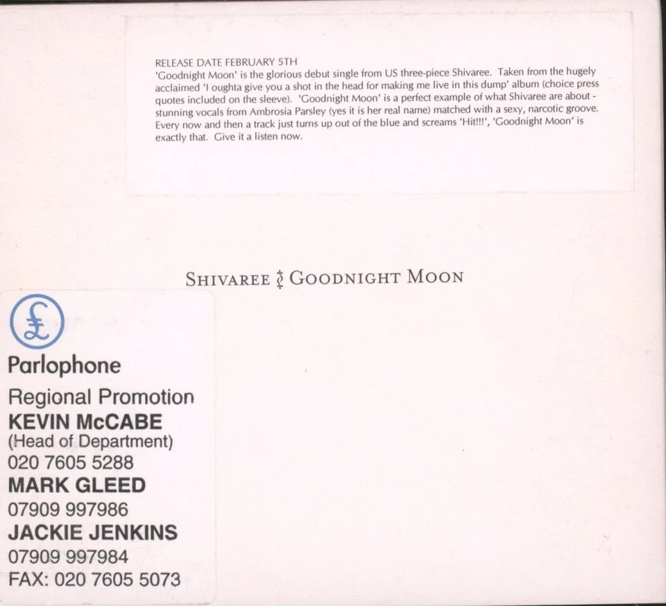 Shivaree Goodnight Moon CD UK Capitol 2000 Promo CD In Digipak CDCLDJX825 - Bild 2 von 3