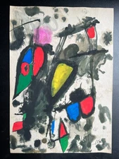 Joan Miro (Handmade) Drawing mixed media on paper signed & stamped