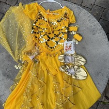 Belly Dancing Costume Girls Size XL Yellow Gold Sequins Ballet Shoes Dancer