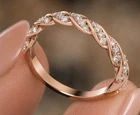 VVS1 925 Silver 14K Rose Gold FN Moissanite Twist Stackable Wedding Band Size 7