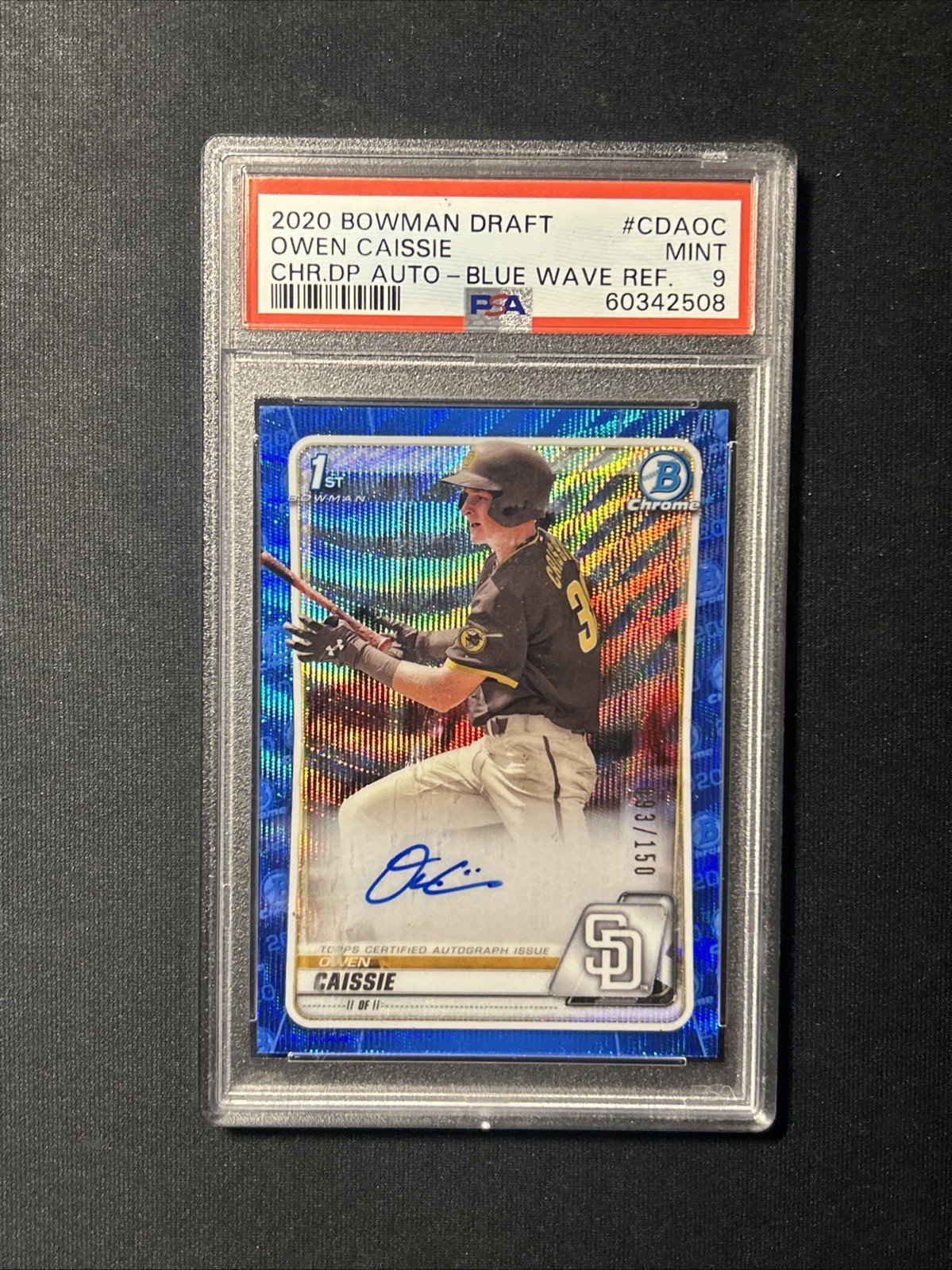 2020 Bowman Chrome Owen Caissie Blue Wave Refractor Auto PSA 9 Mint 1st Bowman