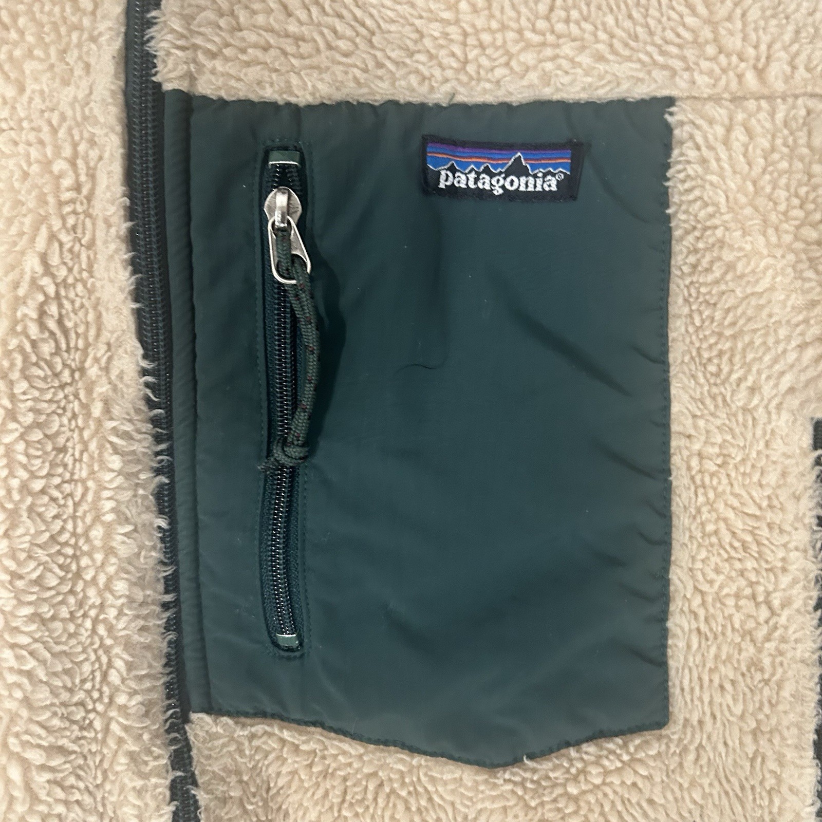 Vintage Patagonia Retro-X Deep Pile Fleece Jacket Mens M Natural Oatmeal Green thumbnail 3