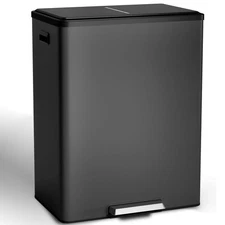 2 x 8 Gal Trash Can, Stainless Steel Double Garbage Bin Soft-Close Lid Step-on