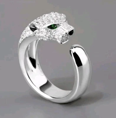 Schöner Damen Leoparden Ring mit bunten Zirkonias Silber Pl. Verstellbar  - Bild 1 von 4