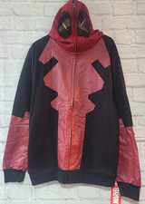 Marvel Deadpool Full Zip Hoodie Hooded Sweatshirt Men's XL Red Black Costume New