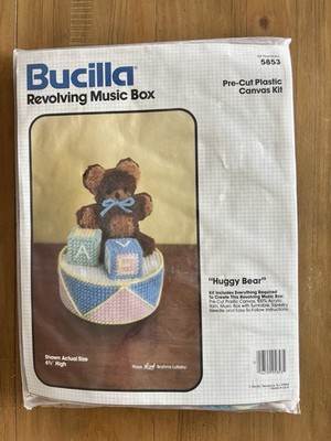 Bucilla Huggy Bear Revolving Music Box Pre-Cut DIY Kit Brahms Lullaby Vintage