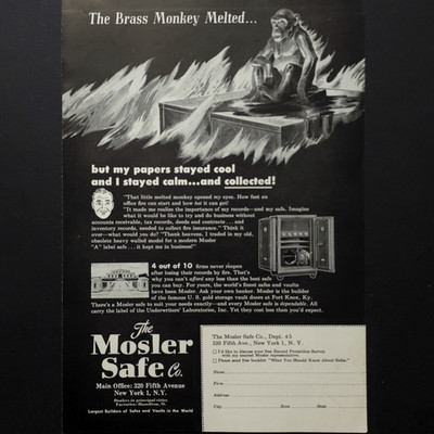 Mosler Safe Fire  Safe Fire Protection Vault Security Business 1949 Vtg Print Ad