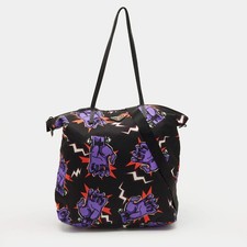 Prada Multicolor Nylon and Leather Frankenstein Hand Print Tote