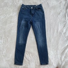Women's Blue Skinny Jeans Medium Wash Denim 5-Pocket Button Zip Cotton Blend