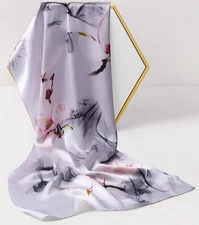 100% Silk mulberry Scarf Women shawl Wrap neckerchief  floral pink gray MY125-19