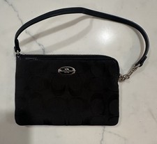 Coach black Signature jacquard fabric zip wristlet EUC
