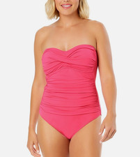 Anne Cole Women's Twist Front Bandeau Tankini Swim Top Pink Size 8 10326