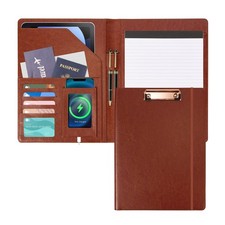 Brown Leather Portfolio Organizer Clipboard Storage Folio Padfolio for Men No...