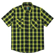 Dixxon Short Sleeved Bamboo Shirt Size 2X Hope Rd Lime Green Plaid Button Front