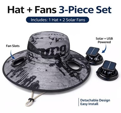 Solar Fan Cooling Bucket Hat USB Rechargeable Sun Protection Cap for Outdoor Men