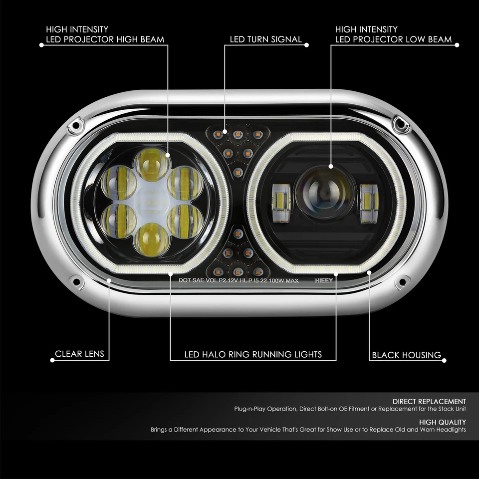 Faros proyectores de señal DRL anillo halo LED negro Peterbilt 359 1967-1987 Foto 2 de 4