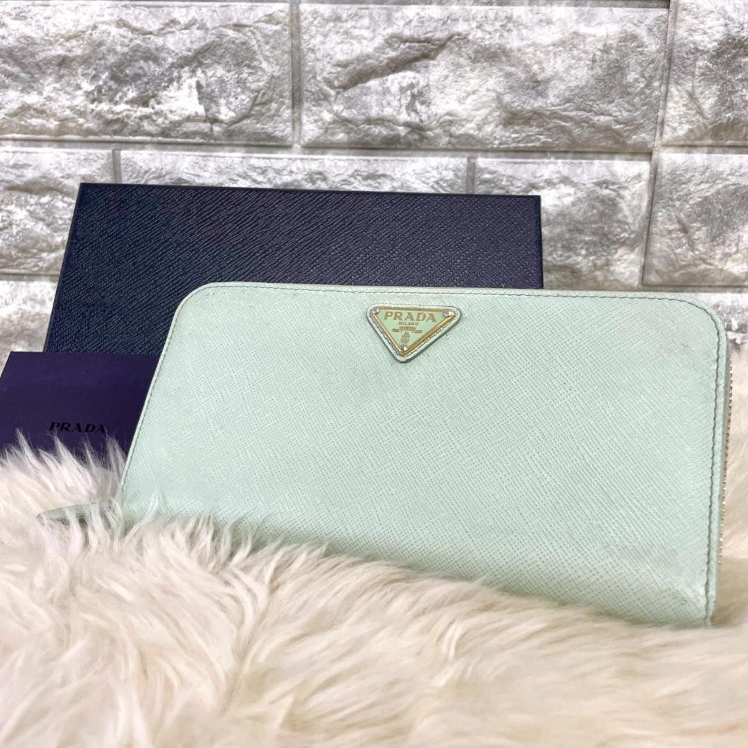 Prada Saffiano Leather Zip Wallet with Triangle Logo 20x10cm