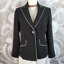 KASPER Wmns Sz 2P Black Tailored Jacket White Piping Detail ClassicCore CorpCore
