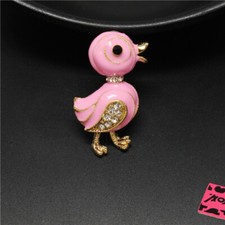 New Cute Pink Enamel Chick Animal Crystal Fashion Women Charm Brooch Pin