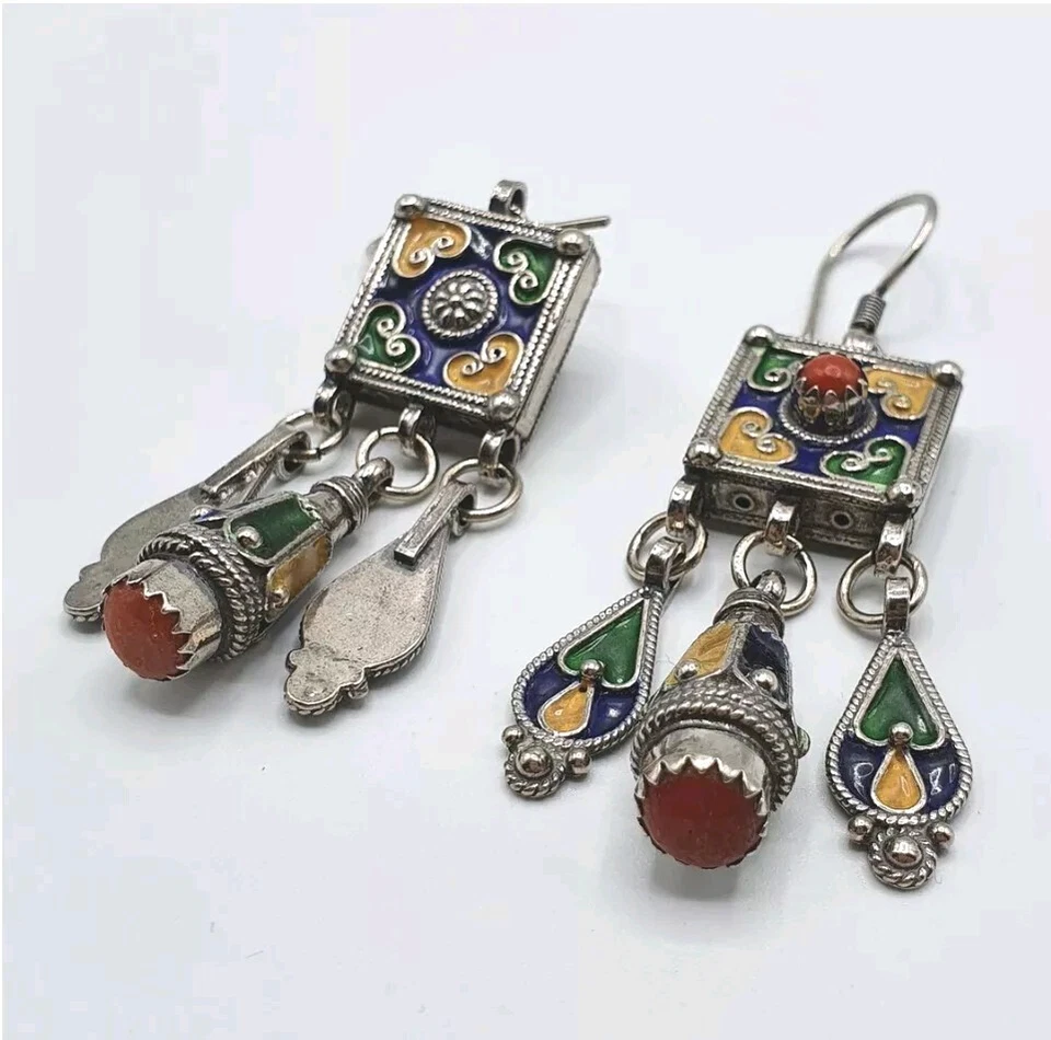 Novo Brinco de Prata 925 Esmalte Coral Vermelho Moda Feminina Novo Estilo Vintage - Imagem 3 de 3