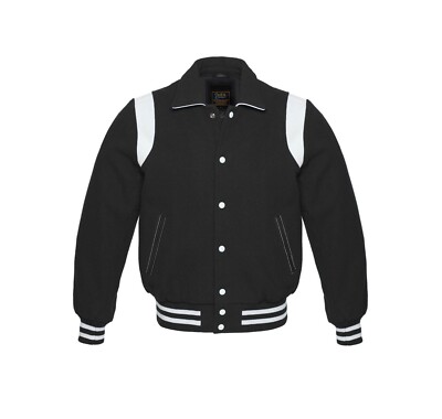 Men Varsity Jacket Collage School Collared Retro Wool Leather  Varsity jacket