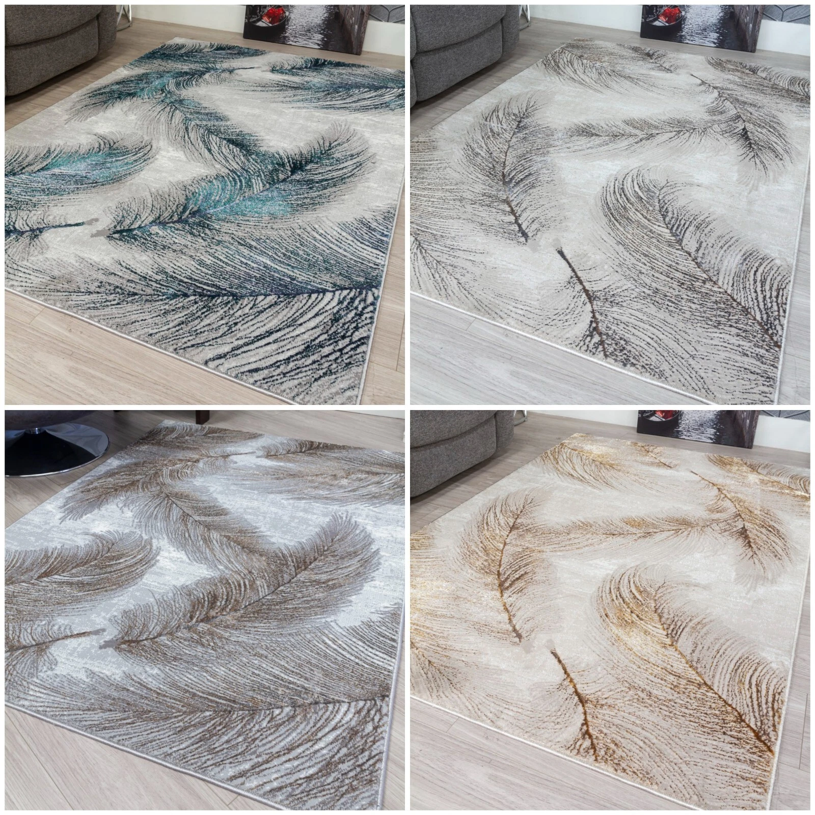 Contemporary Feather Design Rug Luxuriously Soft Plush Carpet for Modern Living