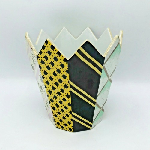 Fabienne Jouvin Tie Design Collection Porcelain Hand Painted Pot 7" Tall Paris - 第 1/6 張圖片