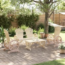 4 Seater Garden Bench w/ Wooden Cart Wagon Wheel Brown outdoor itzcominghome set