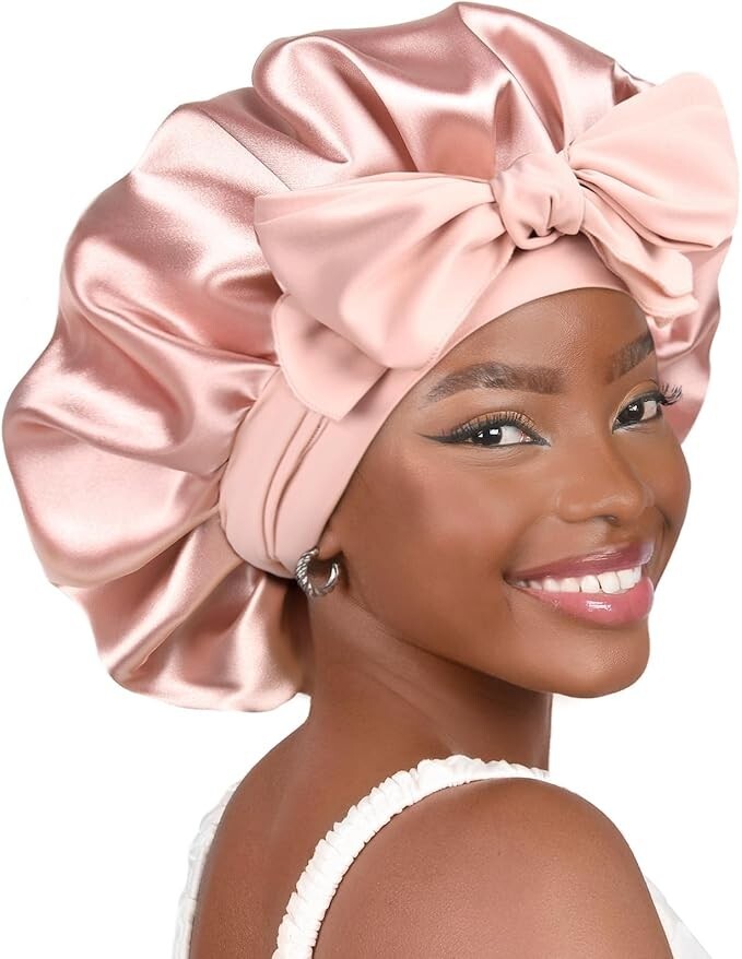 YANIBEST Silk Sleep Cap Satin Bonnet for Afro Hair, Blush Pink