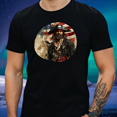 Men's Pirate USA Flag Print Cotton T-Shirt Size XS to 5XL