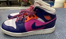 Nike Air Jordan 1 Mid Shoes Youth size US 5Y Fire Pink-Barely Purple 555112-602