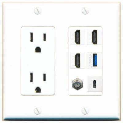 RiteAV 3 HD USB3 USBC Coax Wall Plate - Outlet [White]