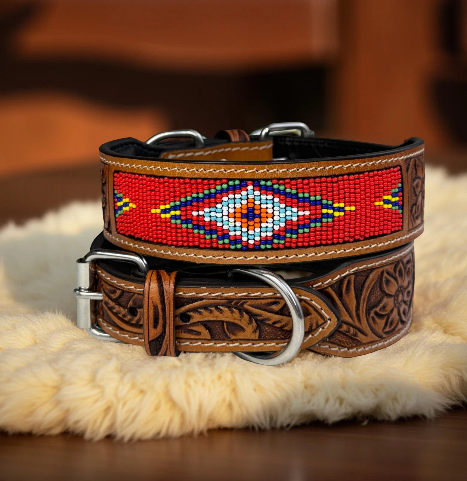 Western Leather Beaded Handmade Pet Dog Collar Heavy Duty Hand Tooled Adjustable
Opens in a new wind