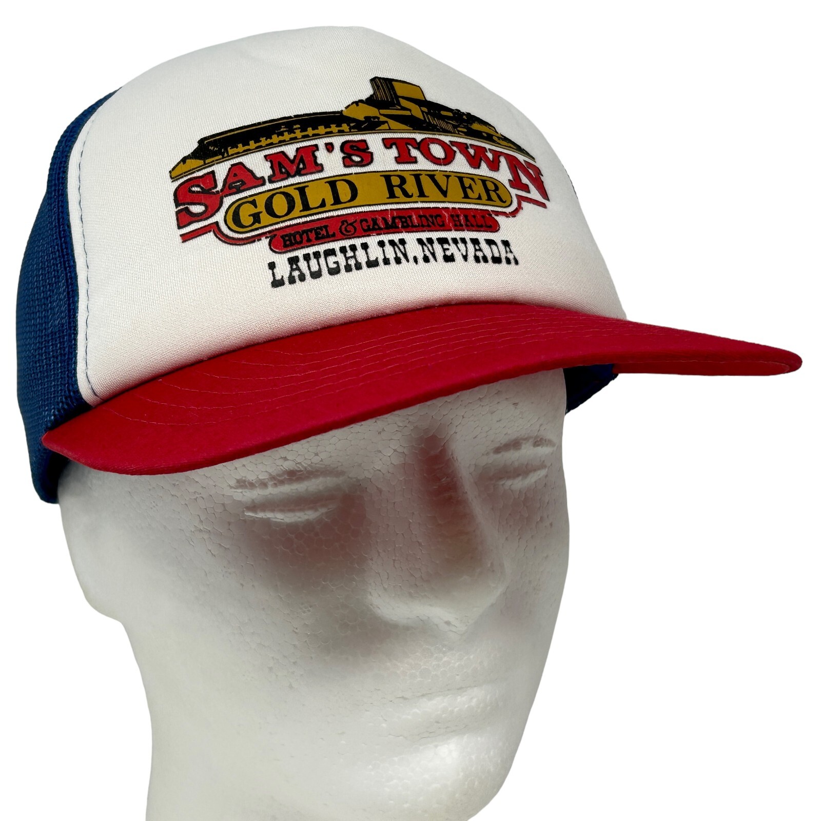 Gorra de béisbol vintage Sams Town Casino Laughlin Hat Trucker años 80 azul rojo Snapback