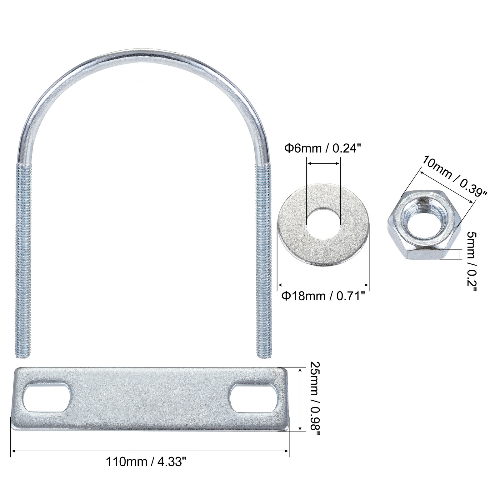 Morsetto A U Per Scarico 62 Mm - Tipo Sella, Bullone M8, Per Tubi Marmitta, Zincato