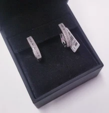 Zales 1/2 CT. T.W. Baguette and Round Diamond Hoop Earrings in 10K White Gold