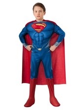 DC Comics Boys Superman Man Of Steel Halloween Muscle Costume Jumpsuit  Cape