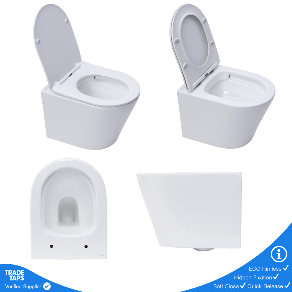 Rimless ECO Wall Hung Toilet Pan, Seat & GROHE 0.82m Low Height Cistern