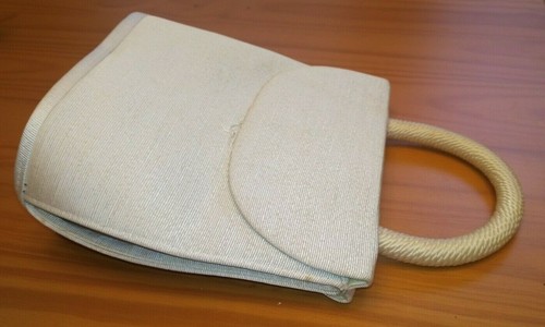 Vintage Handbag Purse White Cream Snap Button Braided Handle Bag - Picture 6 of 9