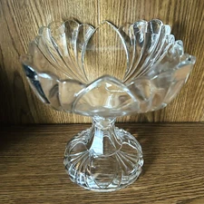Vintage Clear Glass Pedestal Compote Candy Dish Floral Scalloped EAPG 7.5"