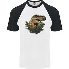 T-Rex Head in Foliage Dinosaur Mens S/S Baseball T-Shirt