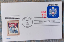 BALD EAGLE OFFICIAL MAIL 1991 FLEETWOOD ALLEGORICAL CACHET FIRST DAY CARD UNADD