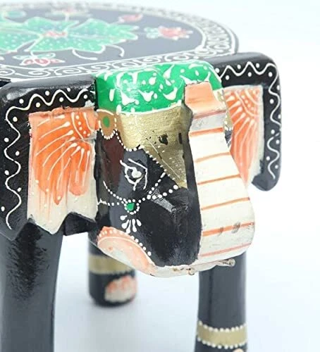  Wooden Decorative Rajastani Hand Painted Elephant Stool For Home Decor - Image 4 of 4