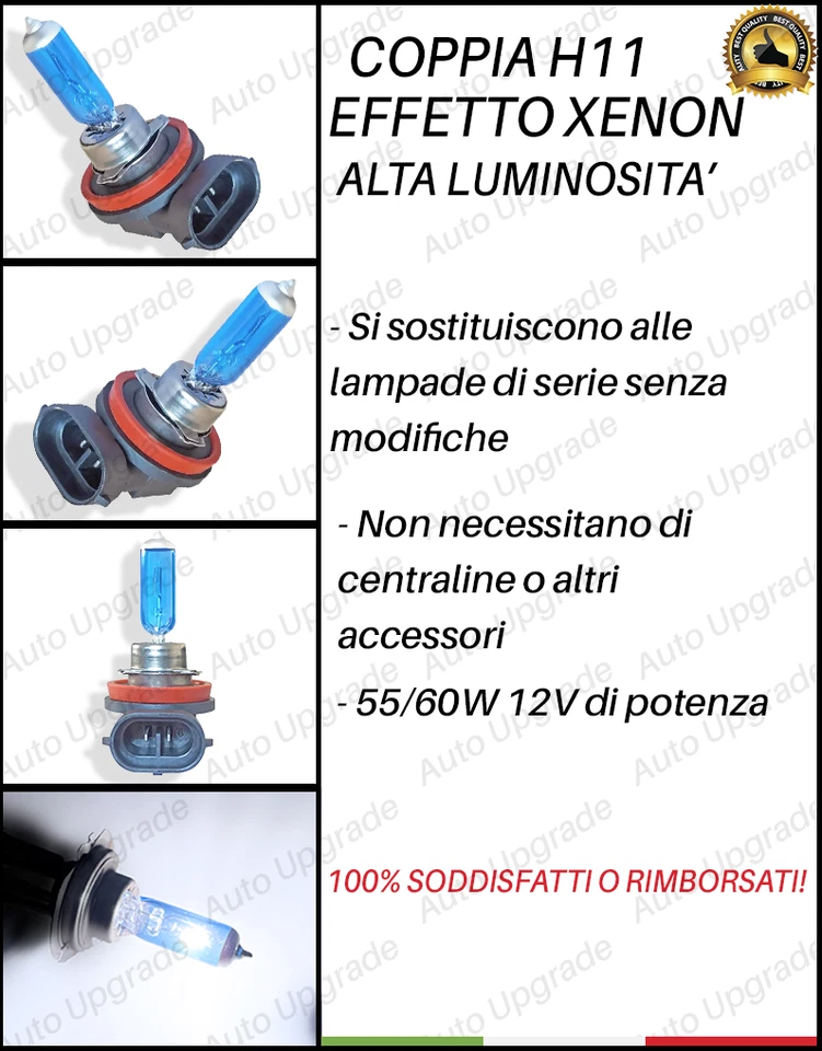 COPPIA LAMPADE LAMPADINE BLUE H11 EFFETTO XENON LED LUCE BIANCA ULTRALUMINOSI - Immagine 2 di 4
