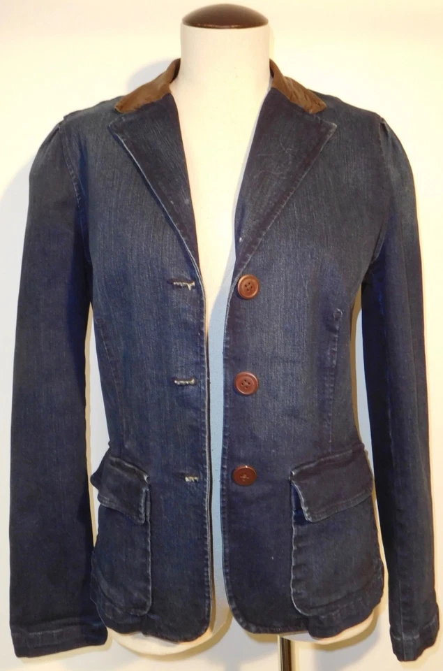 CHAQUETA BLAZER RALPH LAUREN VINTAGE OSCURA 3 BOTONES DELANTERA CON BOLSILLOS Y RIBETE DE CUERO Foto 3 de 4