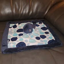 Carter's Baby Whale Lovey Security Blanket Navy Blue Polka Dots Plush Velour