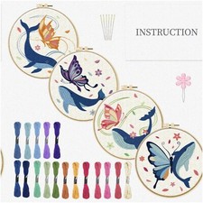 WhimsiStitch: Butterfly  Whale Embroidery Set - Beginner's DIY Cross Stitch Kit